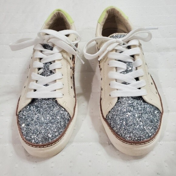 Crown Vintage Kalinda Siver/White Shiny Sneakers - Patchwork - Leopard - Sz 9 - Picture 8 of 9
